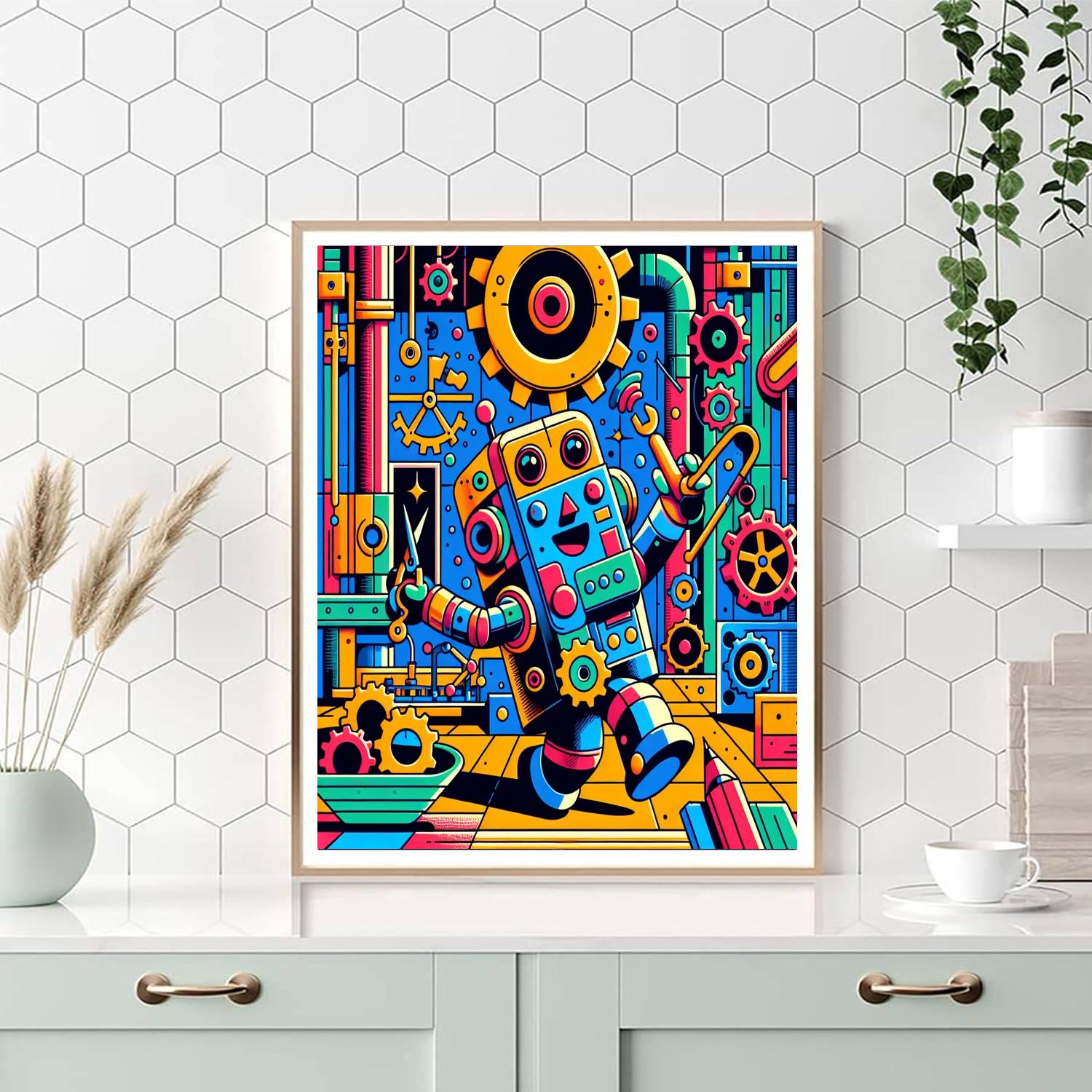 Cute Robot Factory Numbered Painting Kits