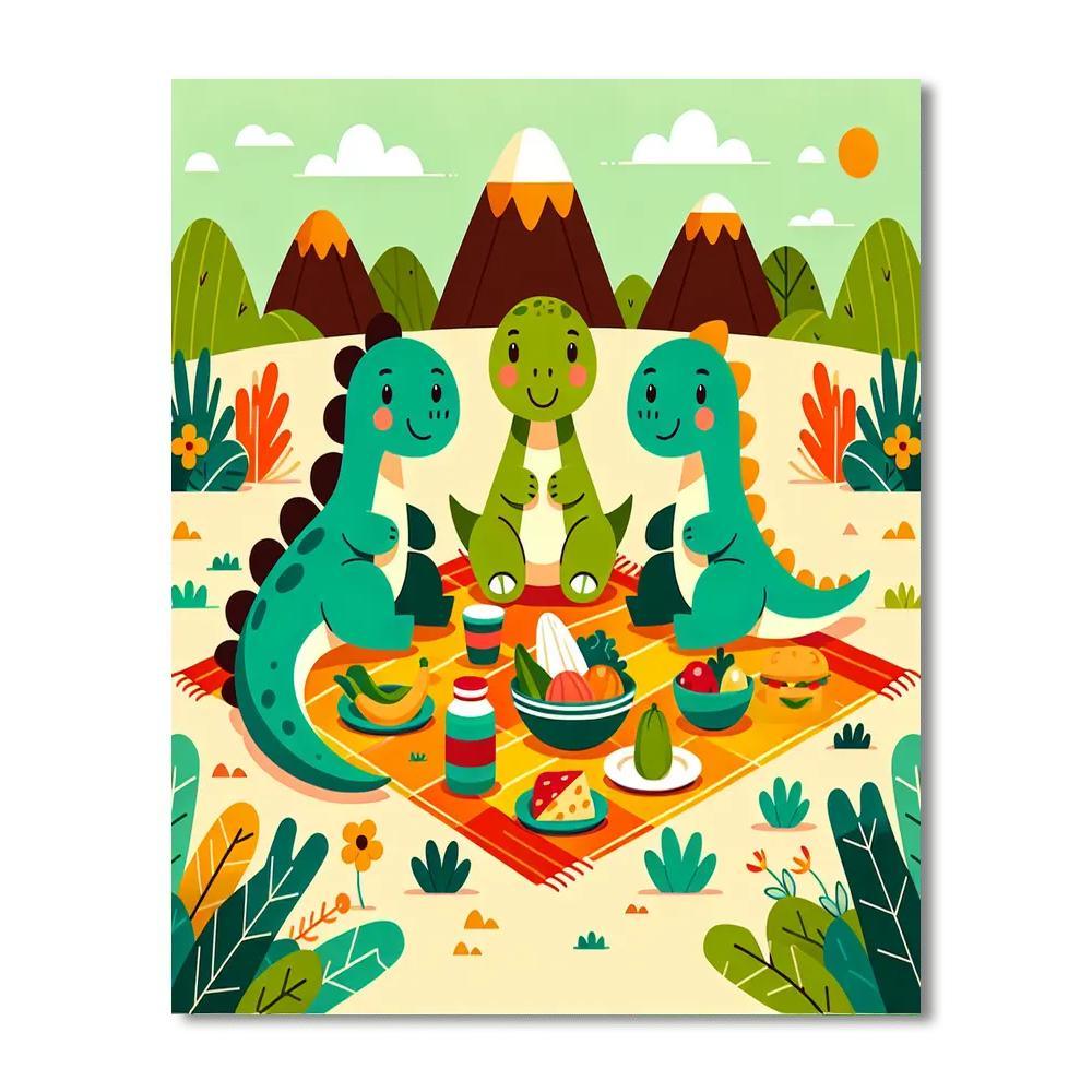 Dino Friends Picnic Paint By Numbers Art