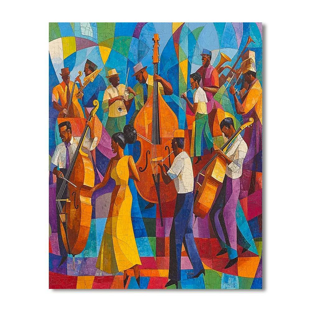 Romare Bearden Inspired Vibrant Jazz Festival  Number Painting