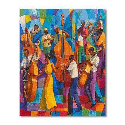 Romare Bearden Inspired Vibrant Jazz Festival  Number Painting