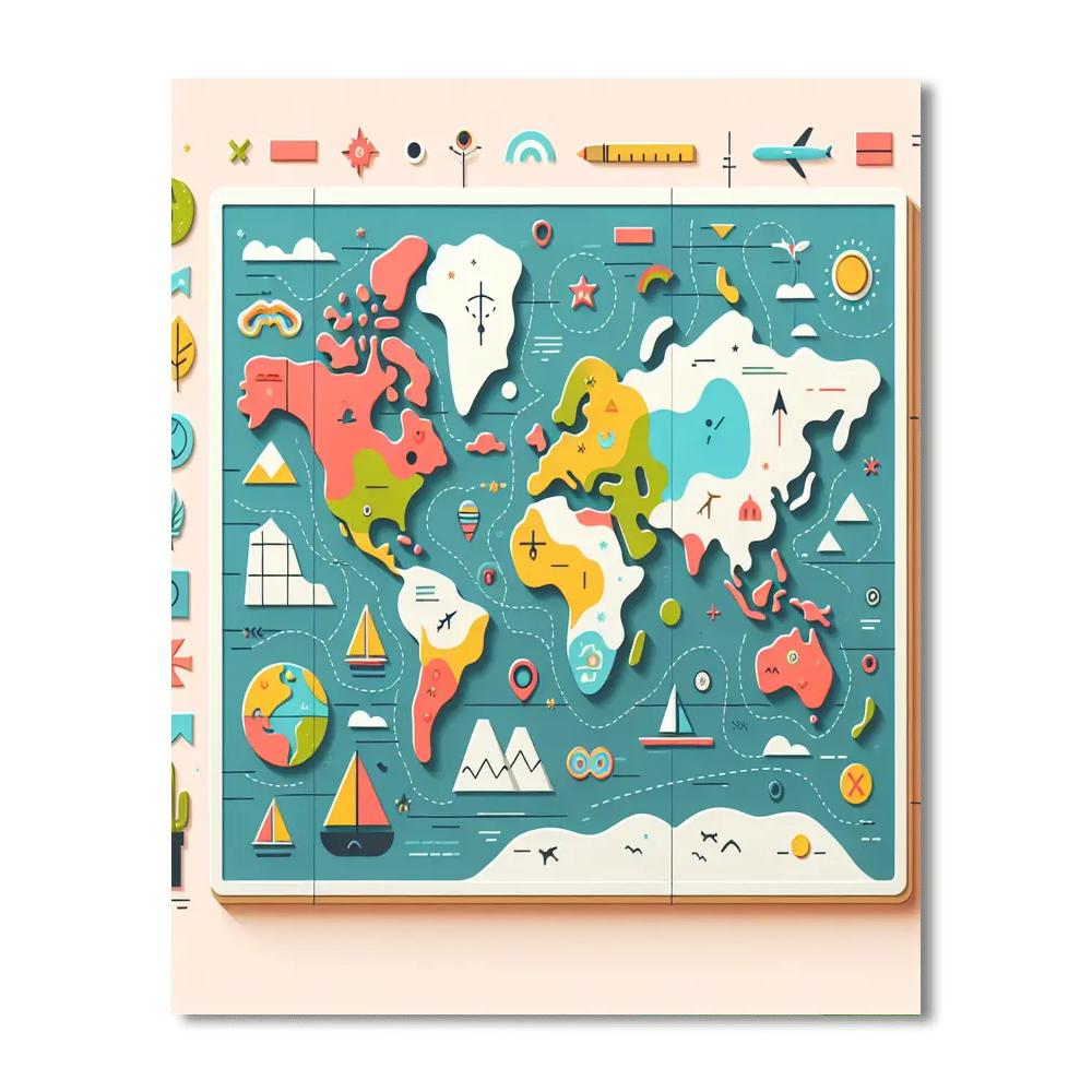 Explorer's World Map Numbered Painting Kits