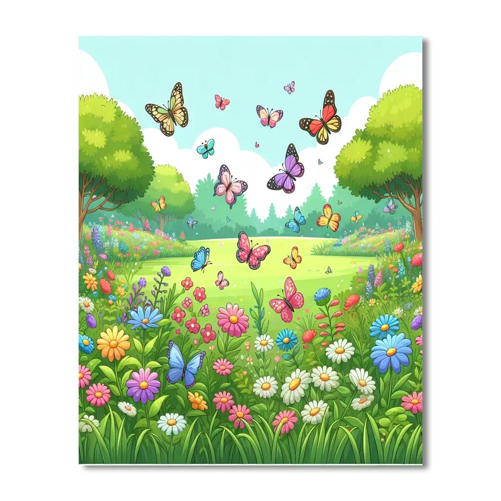 Fluttering Butterfly Meadow Number Painting