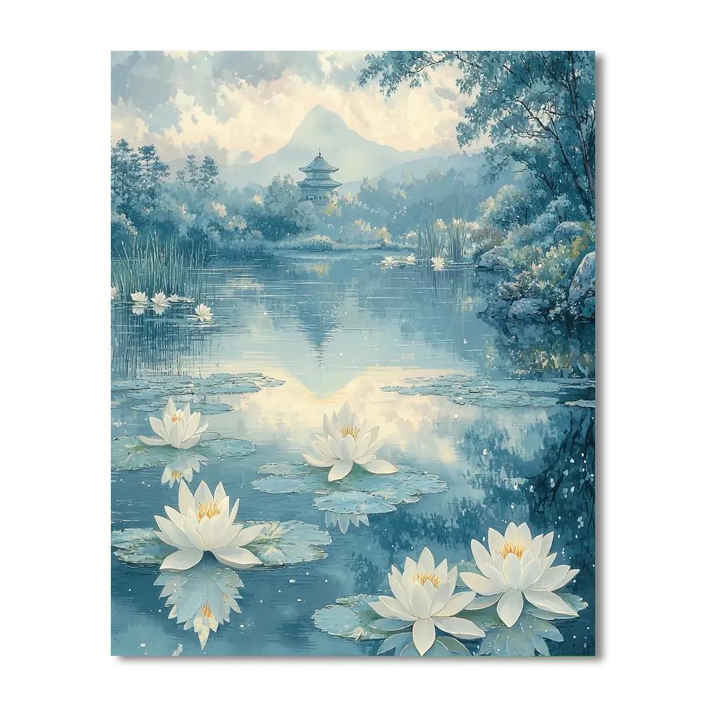 Utagawa Hiroshige Inspired Dancing Water Lilies  Number Painting