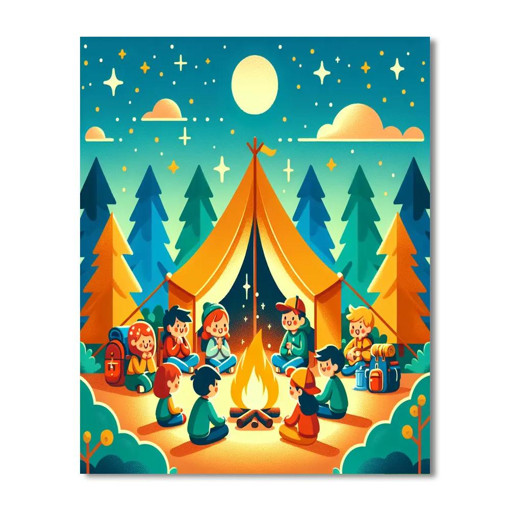 Cute Camper's Night Out Painting Number Kit