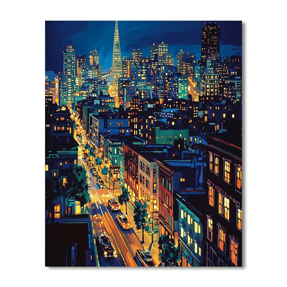 Edward Hopper Inspired City Of Lights At Night  Number Painting