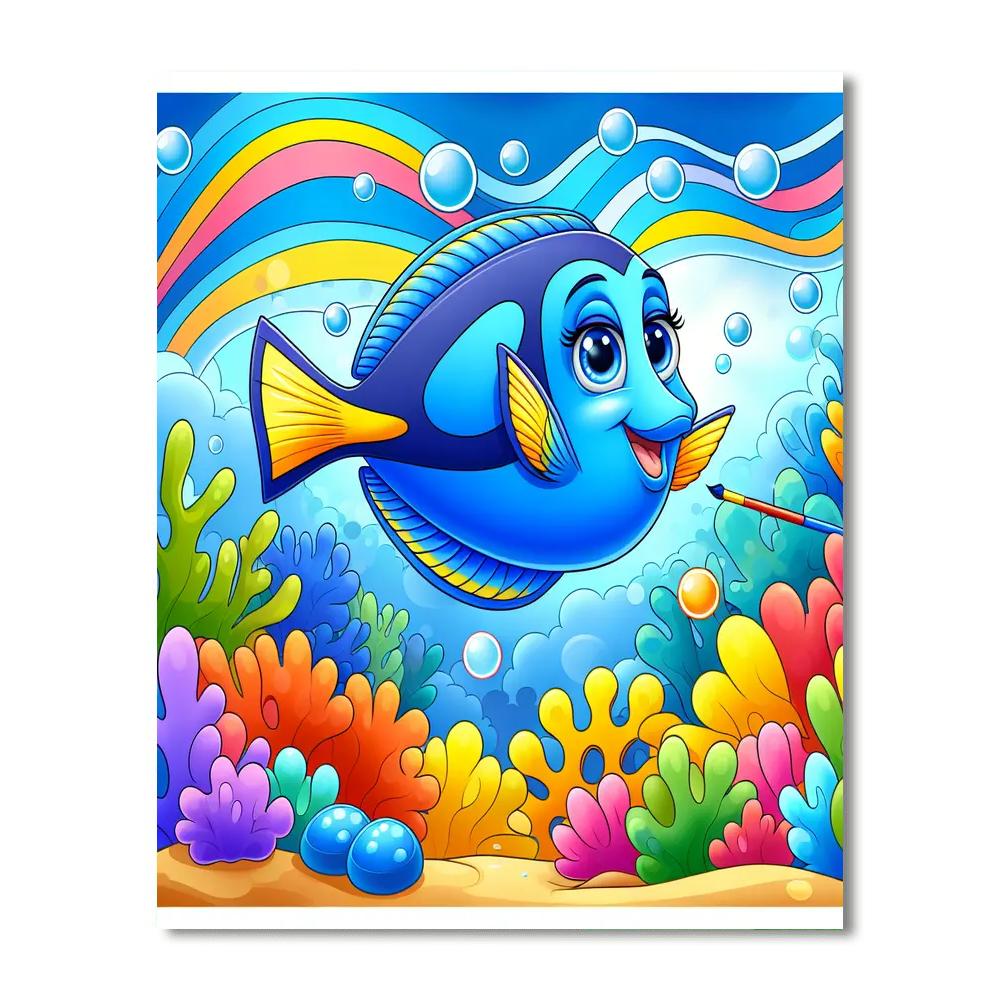 Bright Blue Tang Paint By Numbers Art