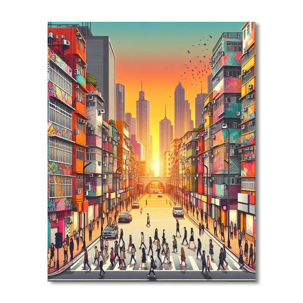 Dynamic Urban Street Life Numbered Painting Kits
