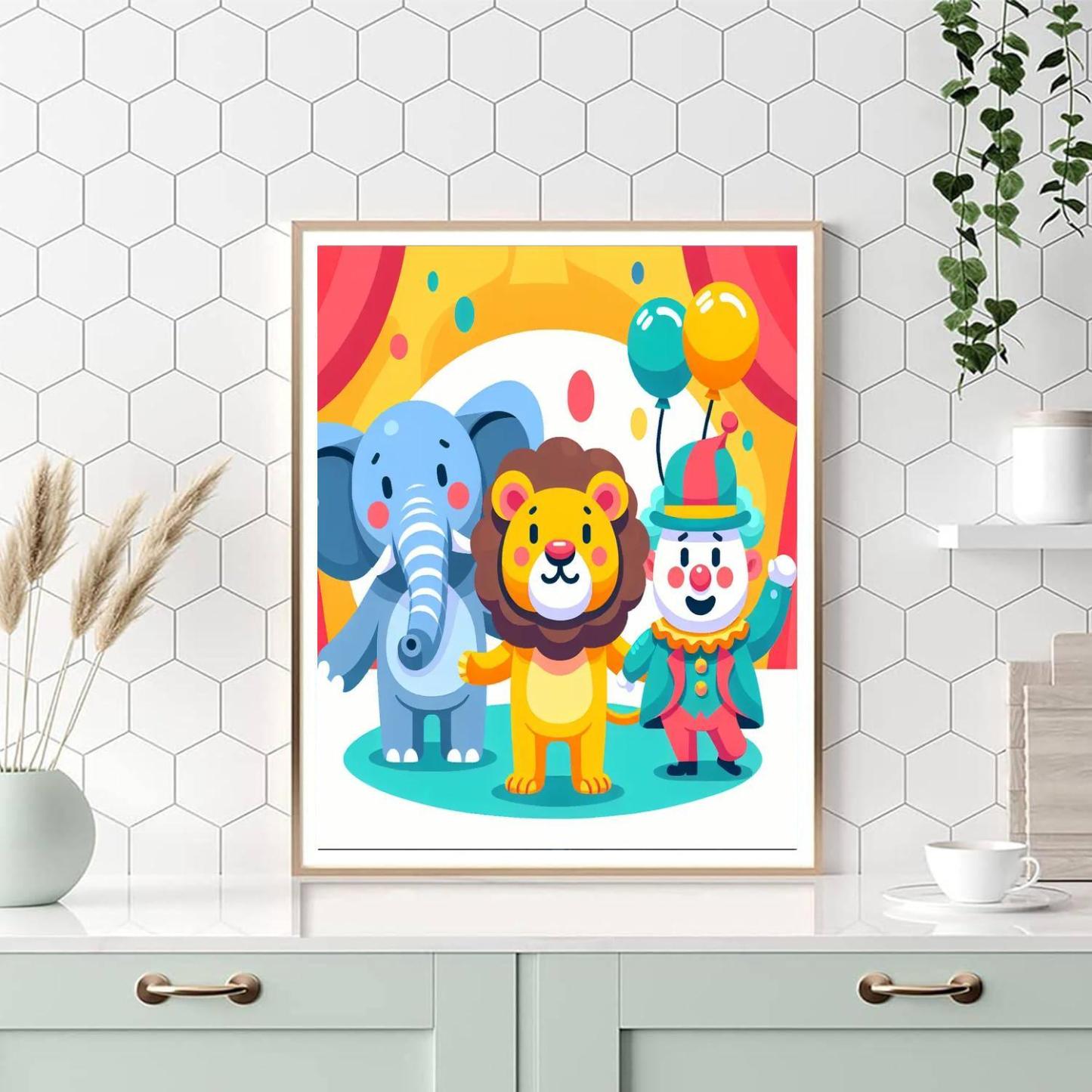 Joyful Animal Circus Paint By Numbers Art