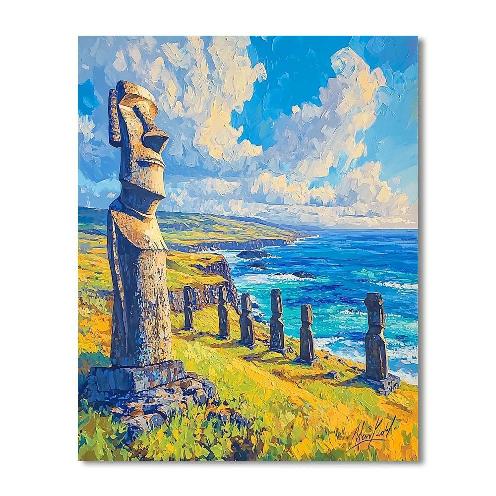 Moai Statues Of Easter Island - Chile Painting Number Kit