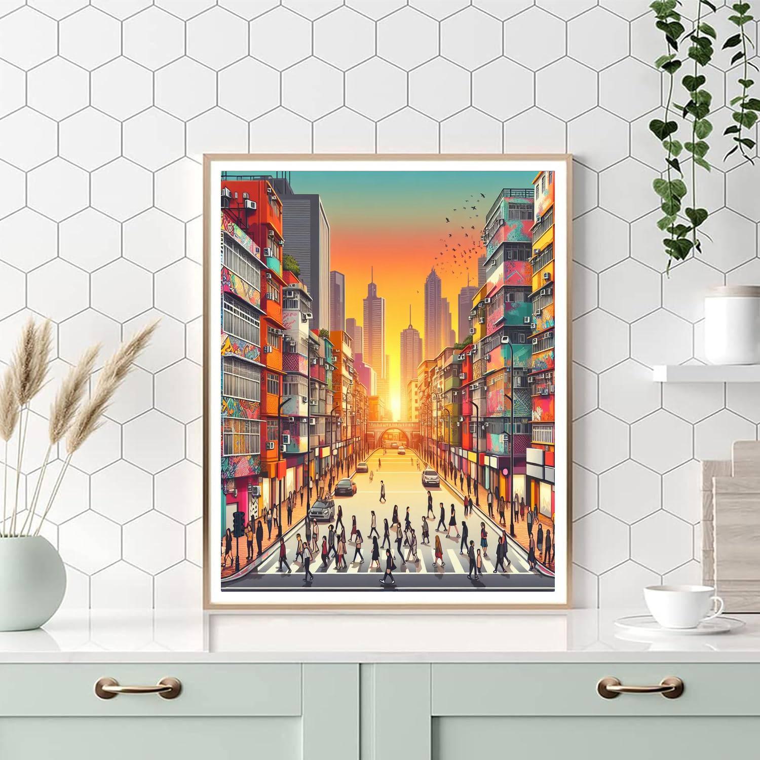 Dynamic Urban Street Life Numbered Painting Kits