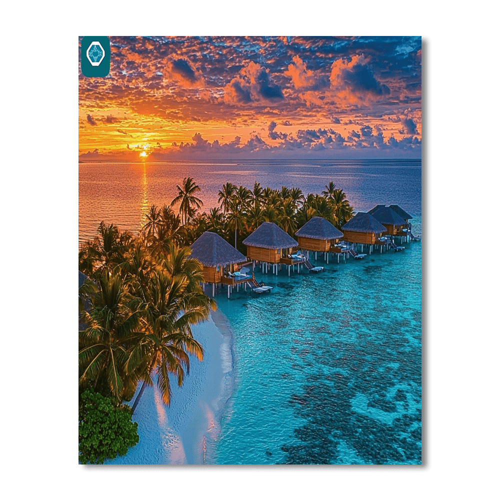 Maldives Overwater Bungalows Number Painting