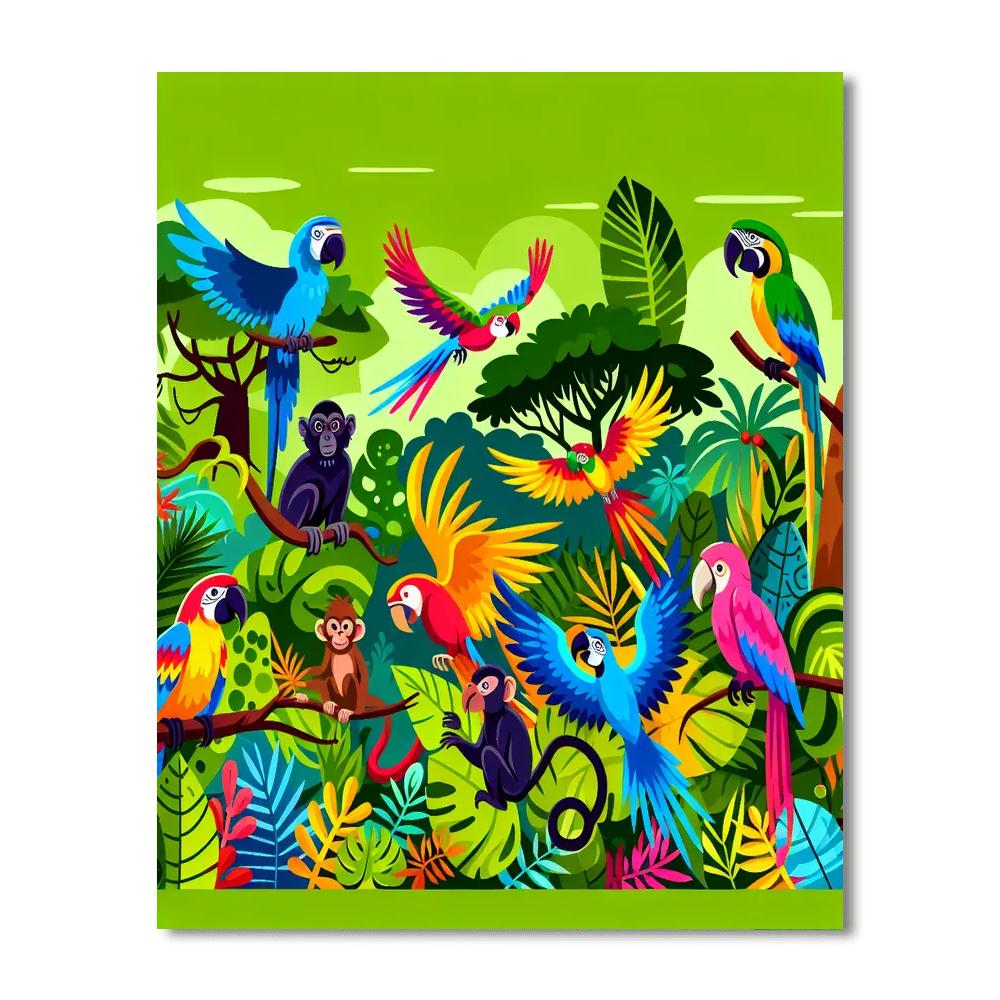 Cheerful Rainforest Encounter Paint By Numbers Art