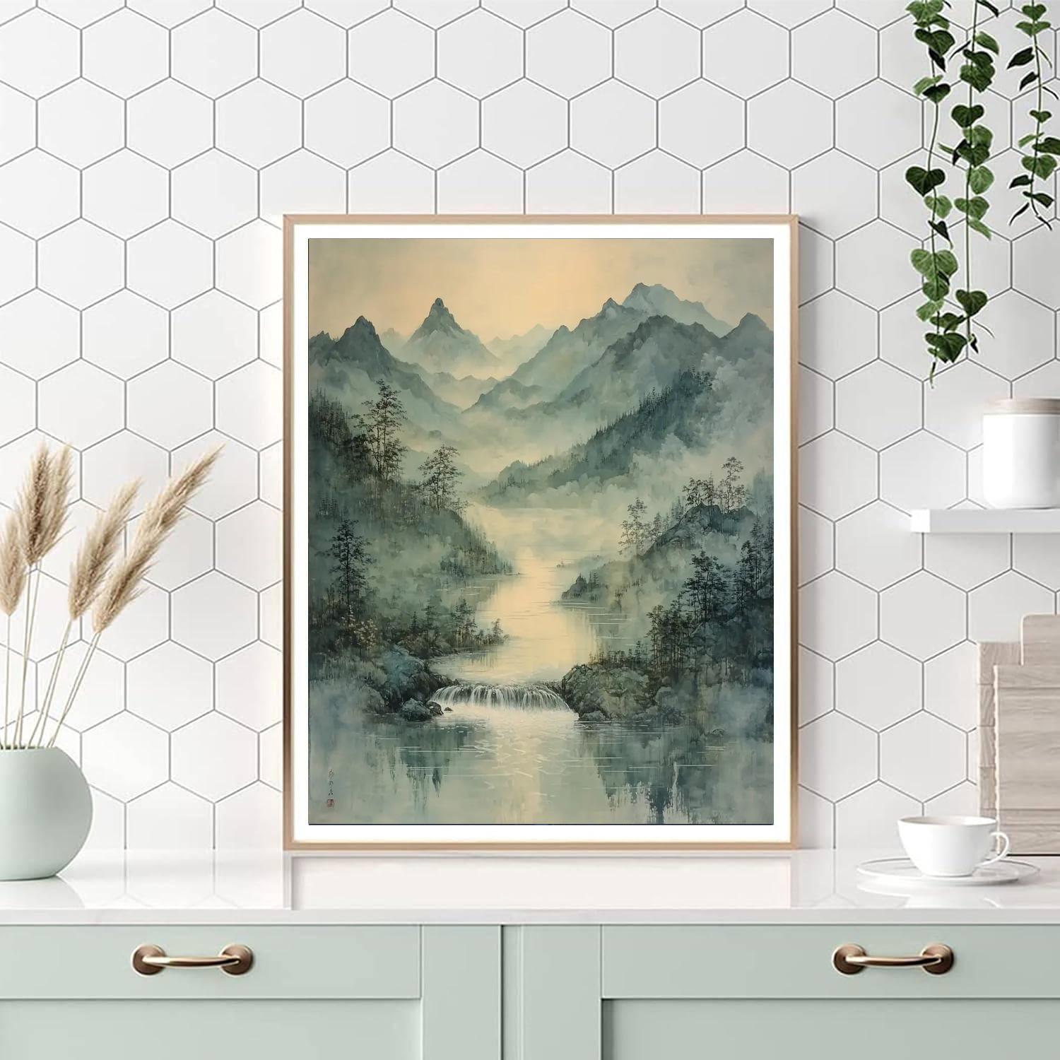 Zhao Mengfu Inspired Mystic River Serenade  Paint By Number