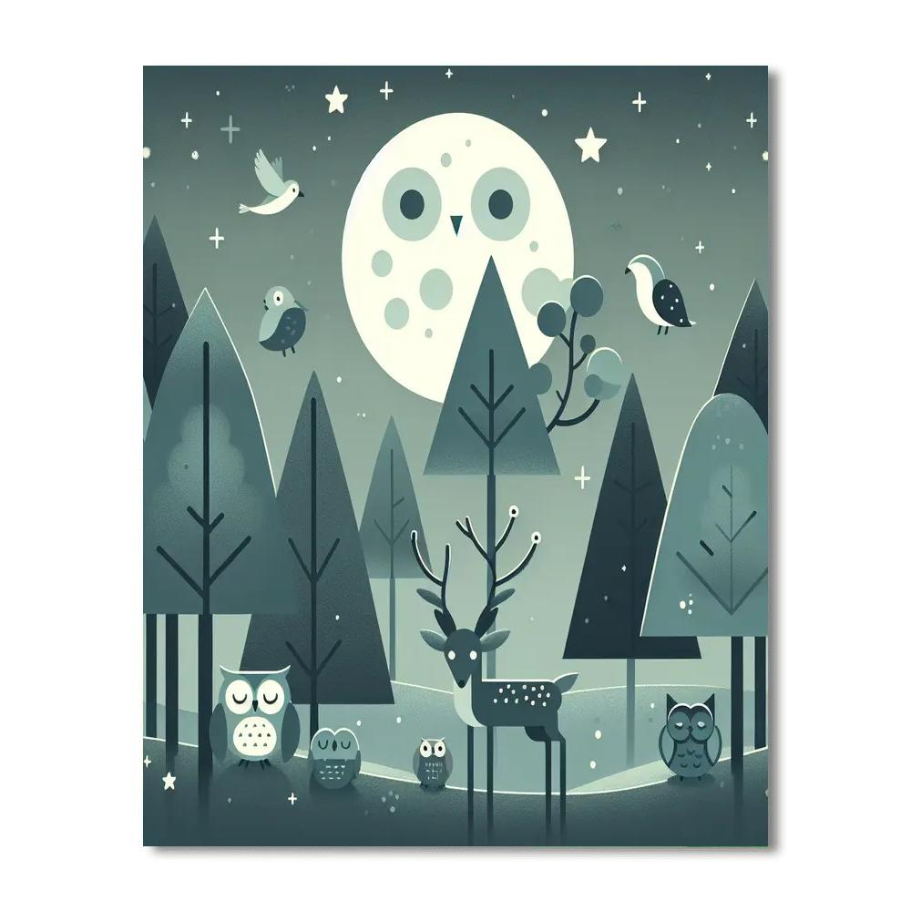 Serene Moonlit Forest Number Painting
