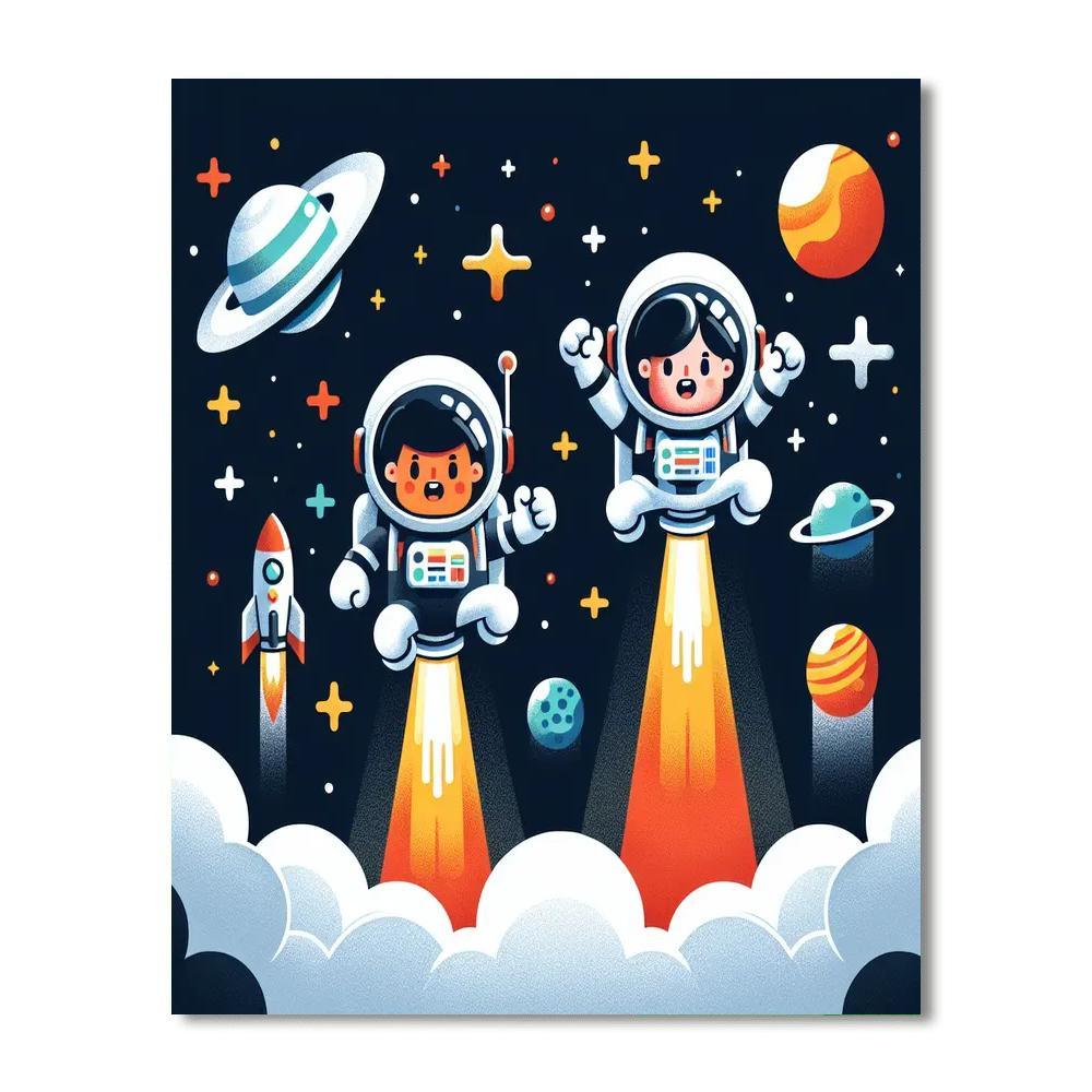 Space Mission With Astronauts And Rockets Paint By Number