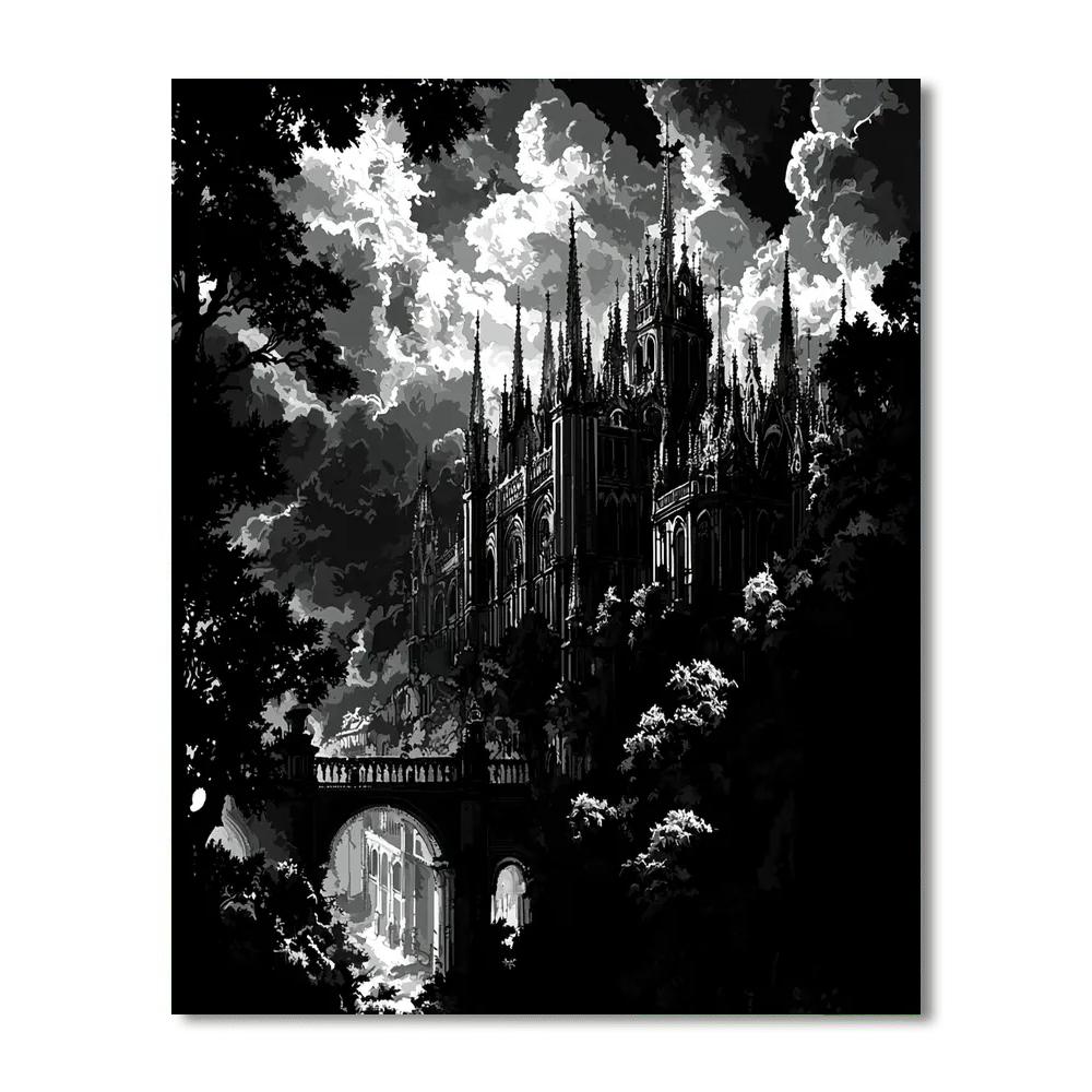 Doré Inspired Gothic Cathedral Silhouette  Paint By Numbers