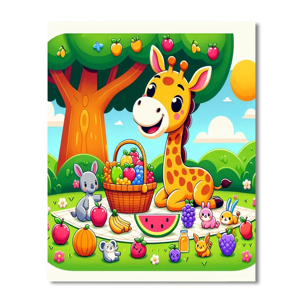 Joyful Giraffe Picnic Paint By Numbers Art