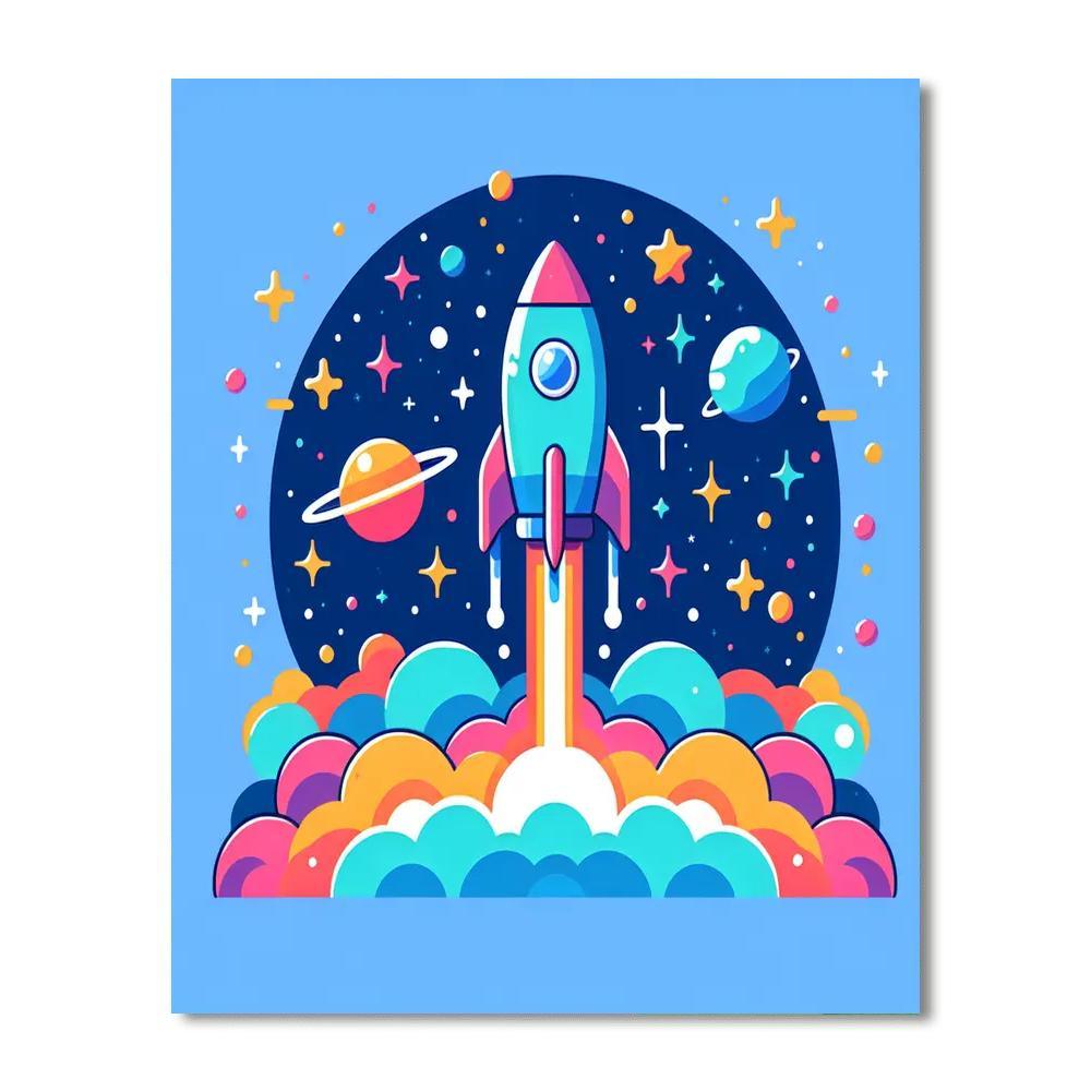 Cosmic Rocket Launch Painting Number Kit