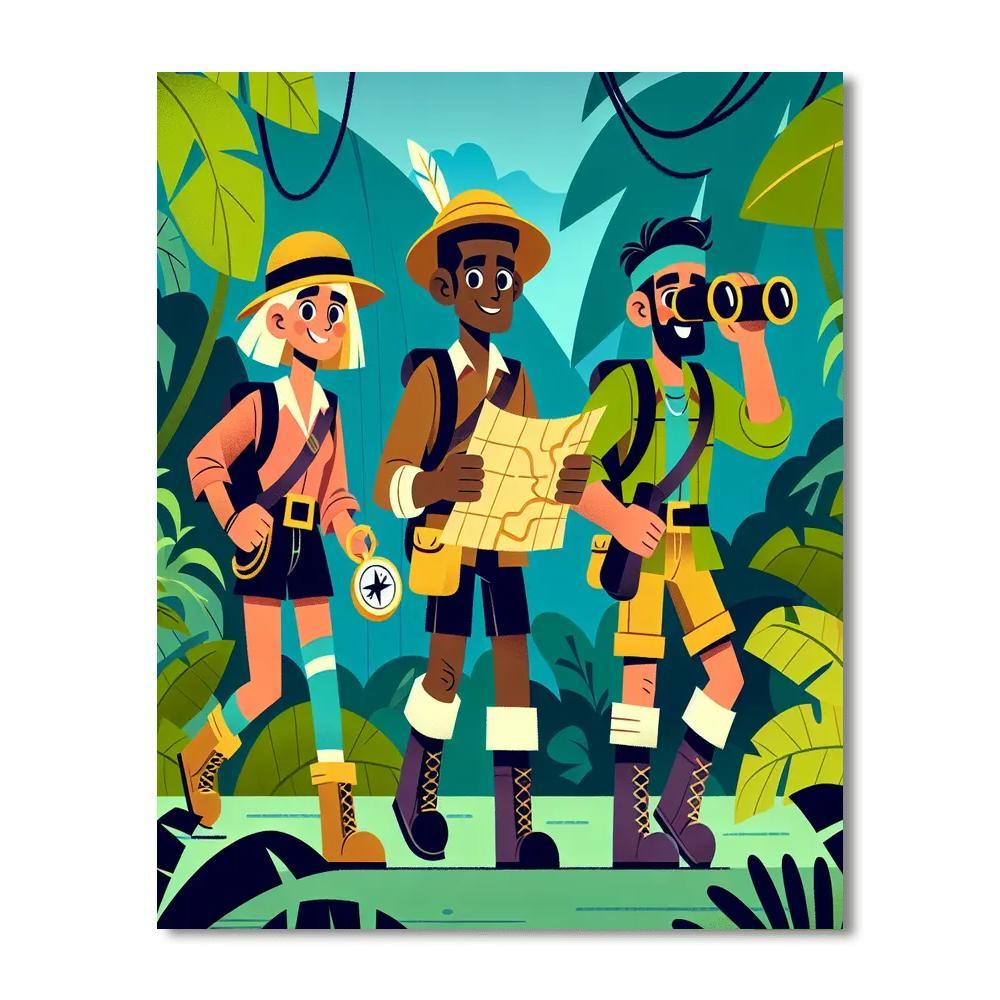 Treasure Hunters In The Jungle Painting By Numbers Kit