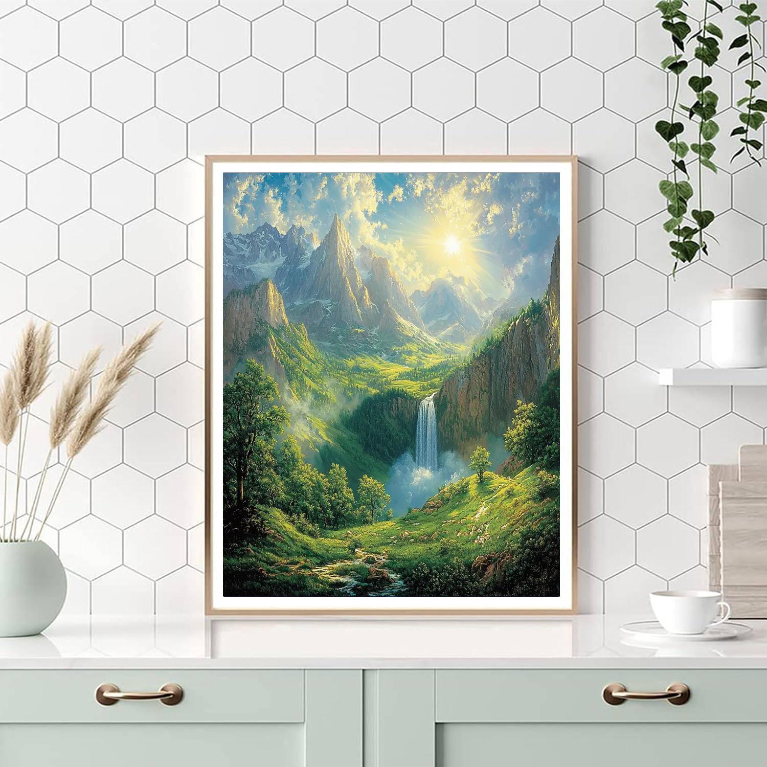 Albert Bierstadt Inspired Cascading Mountain Views  Number Painting