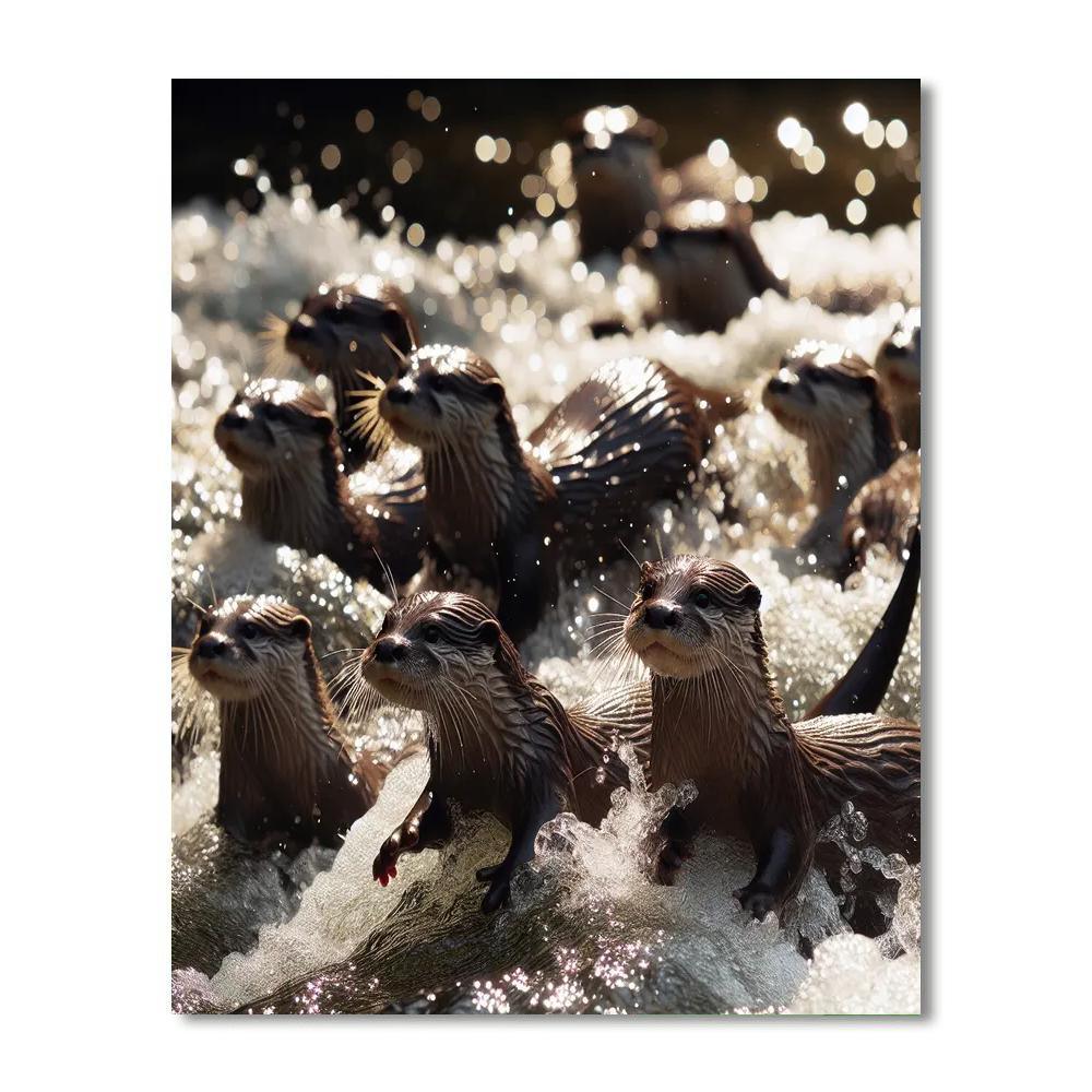 Playful Otters In River Adventure Painting By Numbers Kit