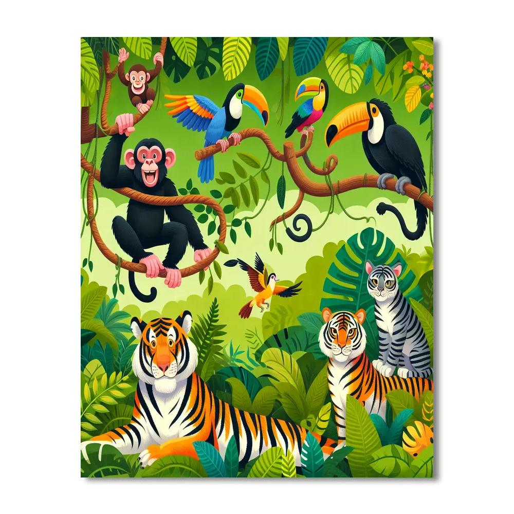 Jungle Adventure With Wild Animals Number Painting