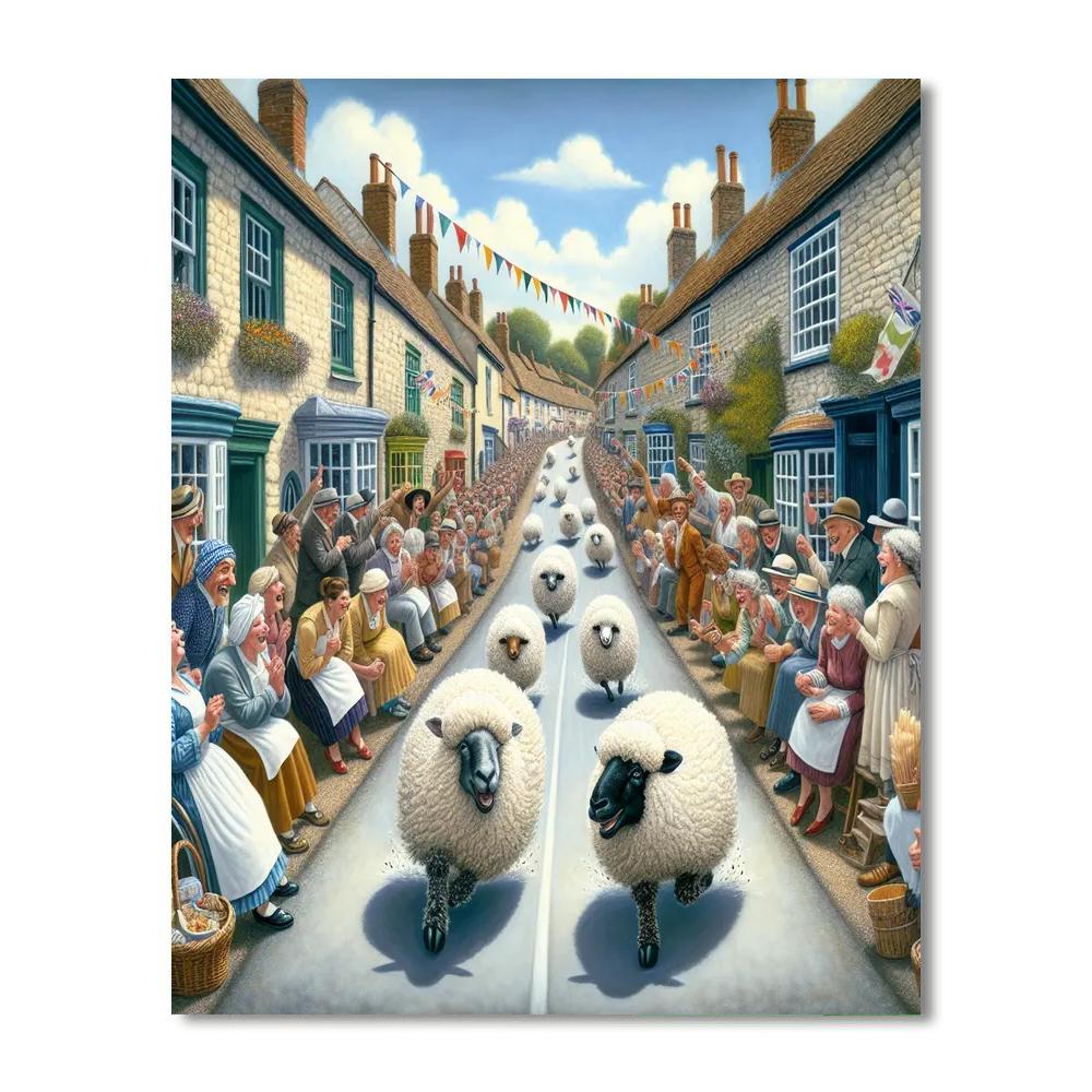 Running Of The Sheep - England Painting Number Kit