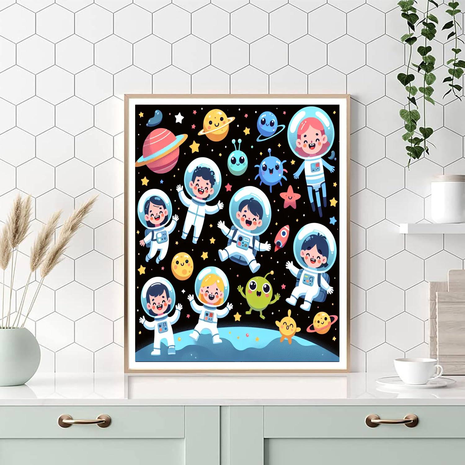 Cheerful Space Explorers Paint By Numbers Art