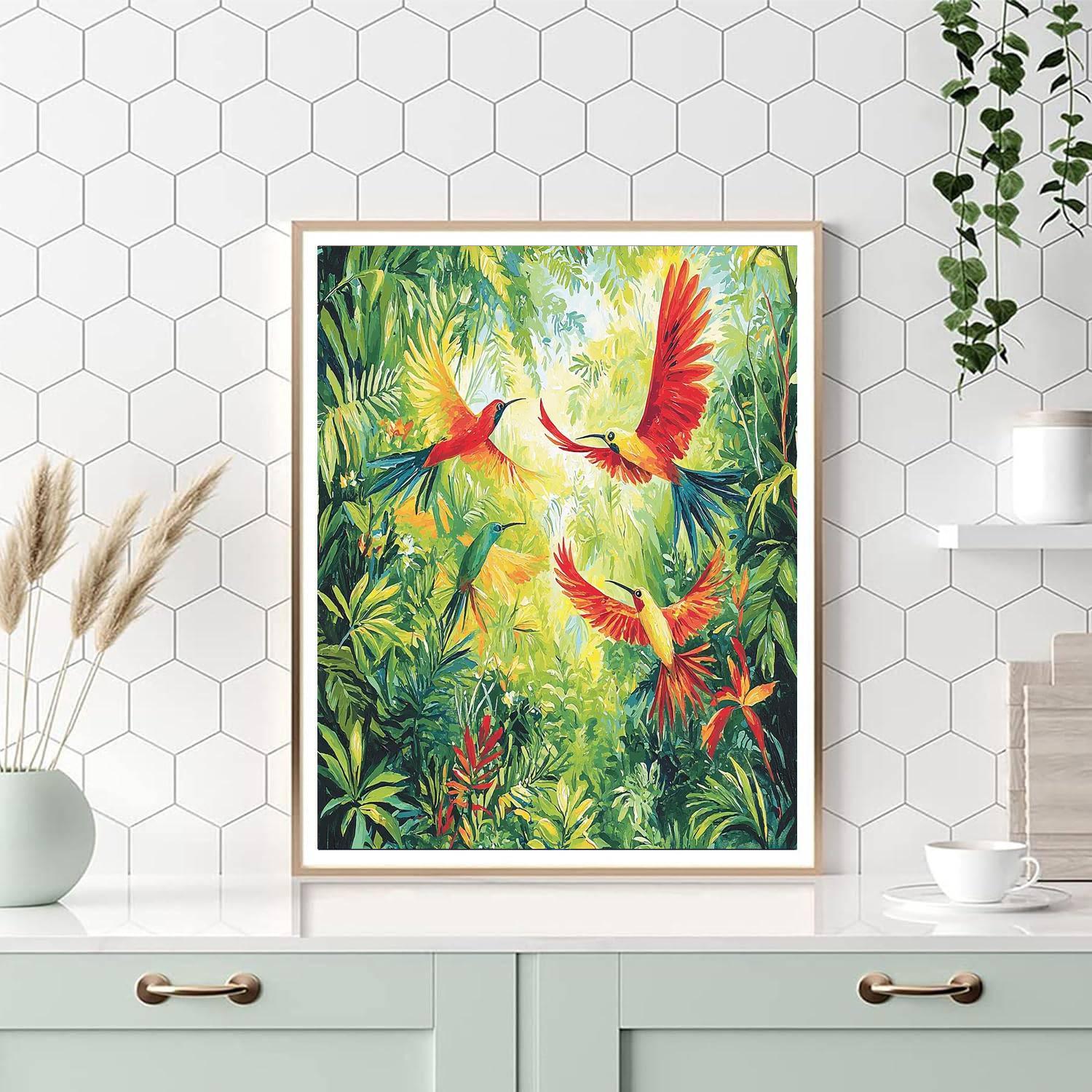 Henri Rousseau Inspired Joyful Birds In Flight  Numbered Painting Kits