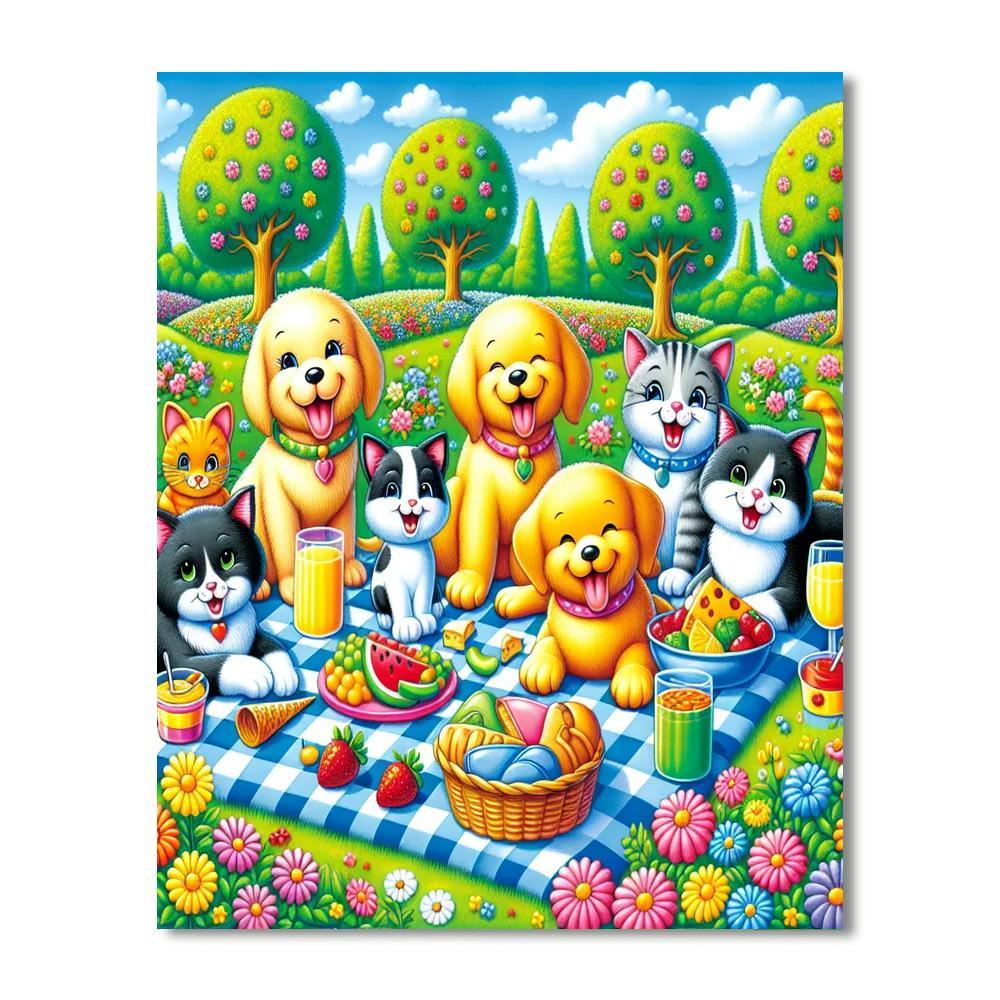 Playful Pets' Picnic Number Painting