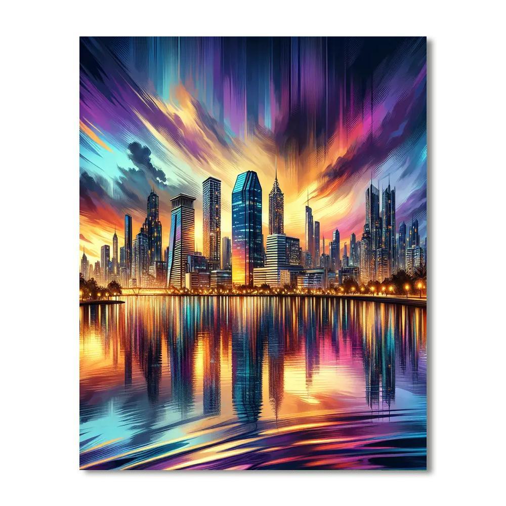 Radiant Cityscape At Dusk Paint By Numbers Art