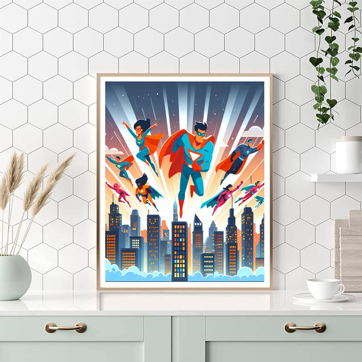 Superhero Cityscape Adventure Painting Number Kit