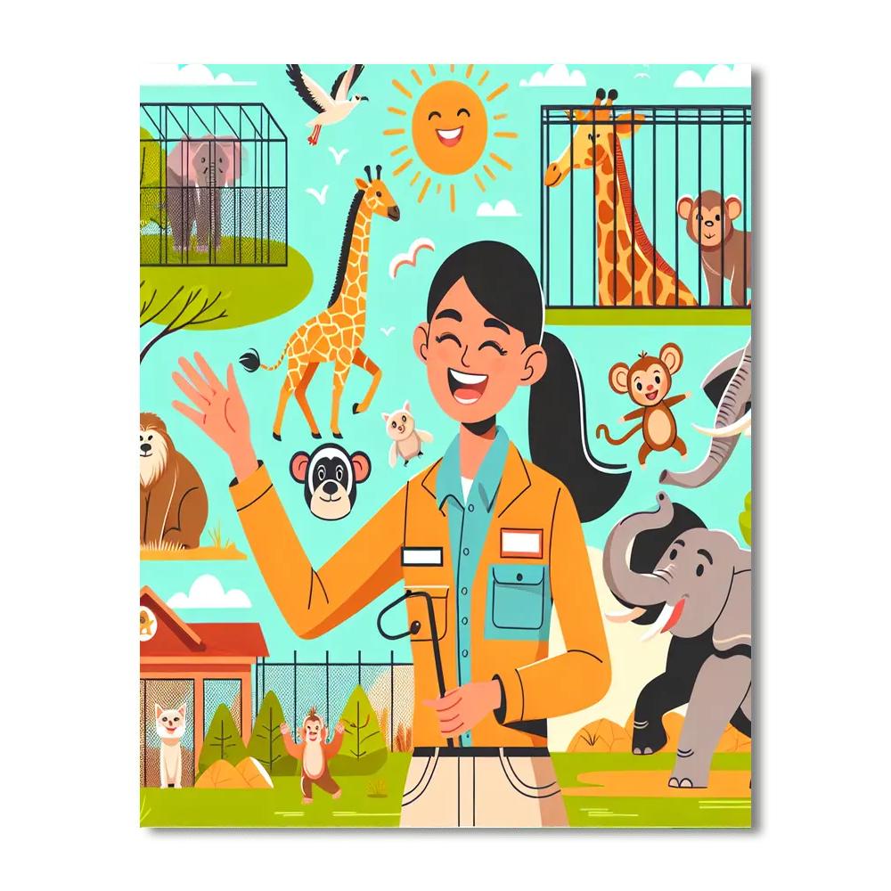 Zoo Keeper's Wild Day Number Painting