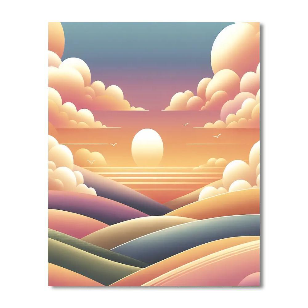 Serene Sunset Over Hills Numbered Painting Kits
