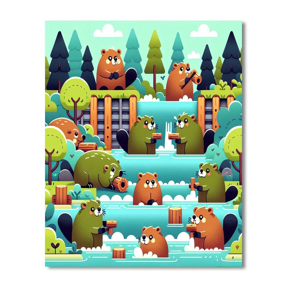 Busy Beavers At Work Paint By Numbers Art