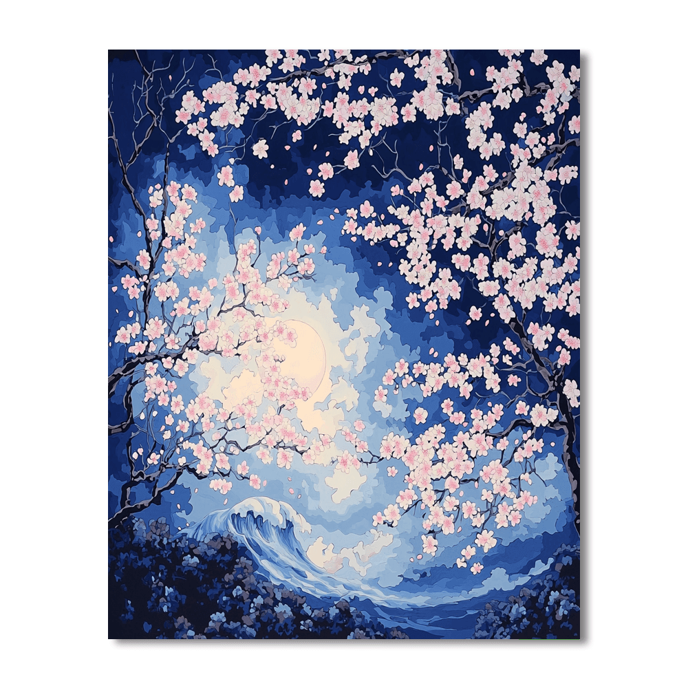 Hokusai Inspired Mystical Cherry Blossoms Night  Paint By Numbers Art
