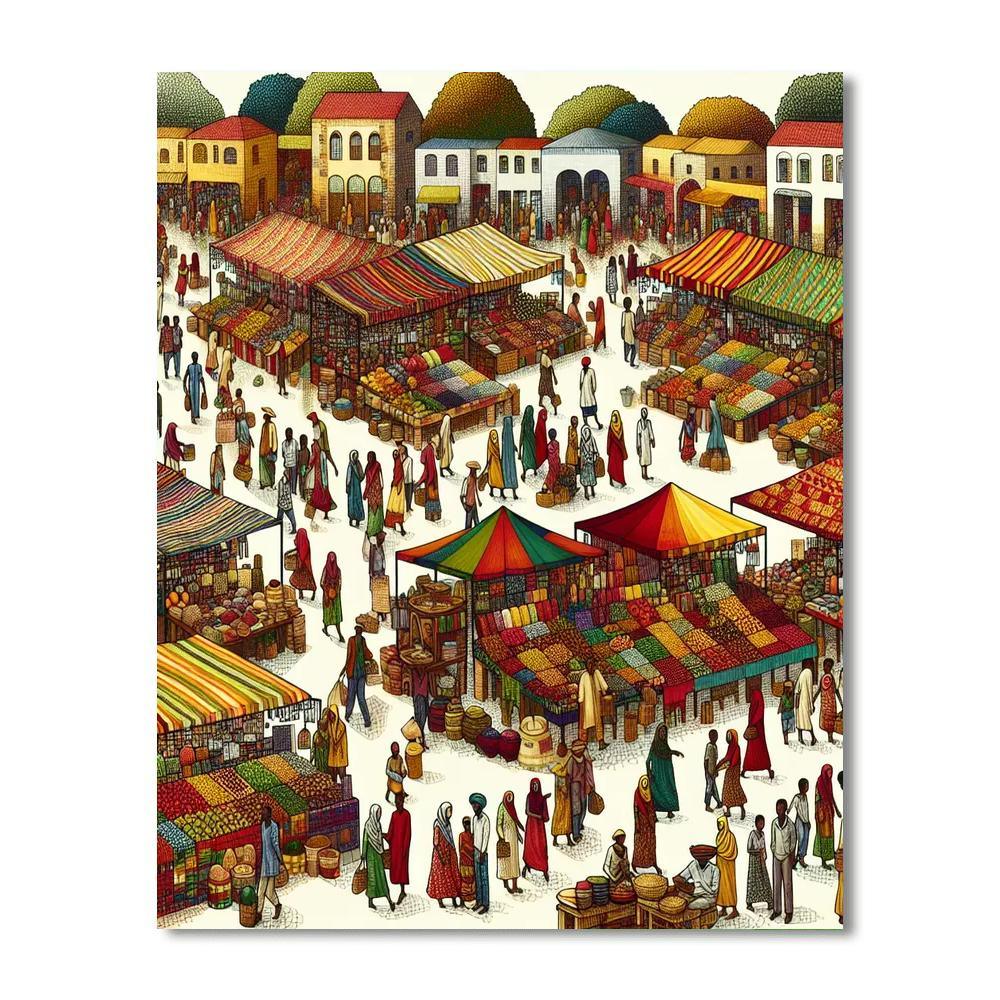 Colorful Fiesta Marketplace Paint By Numbers Art
