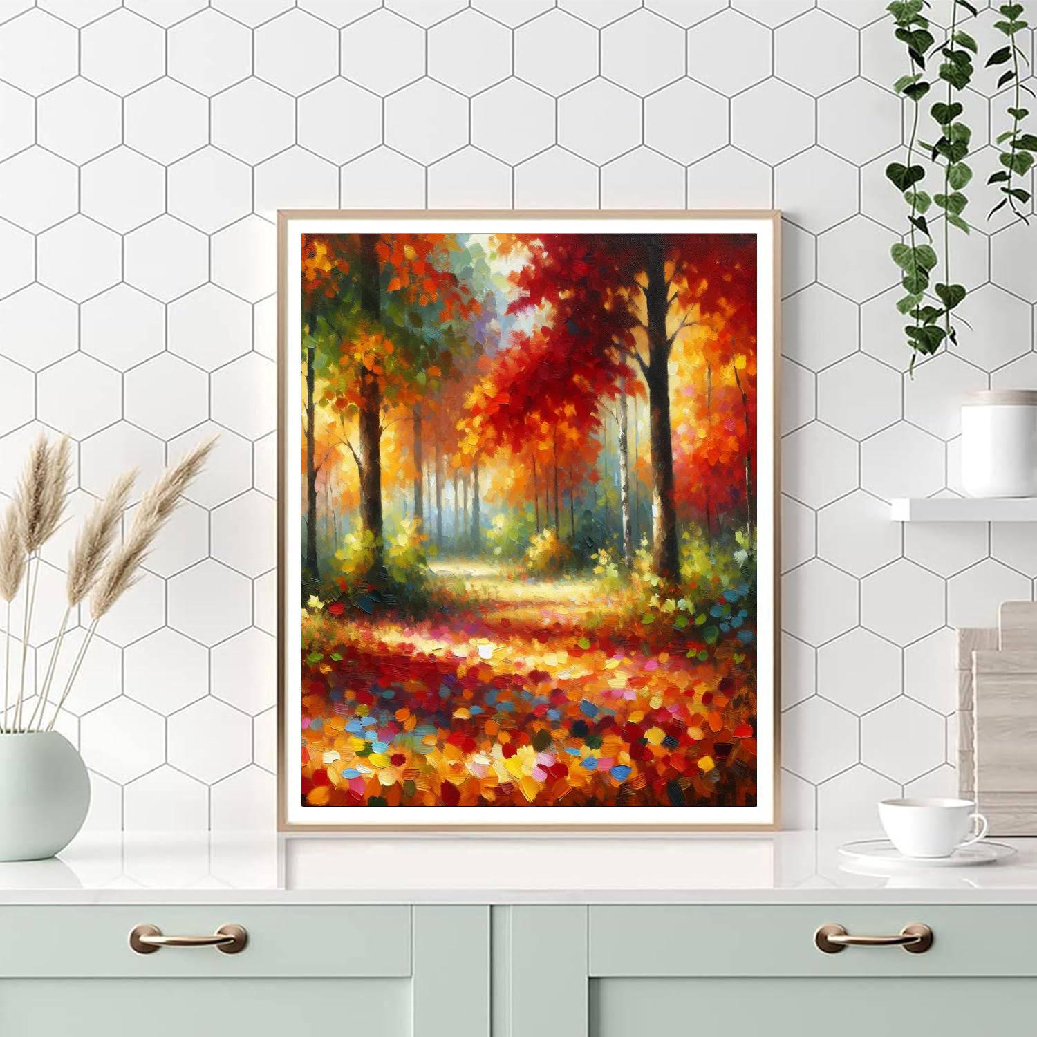 Serene Autumn Forest Escape Painting Number Kit