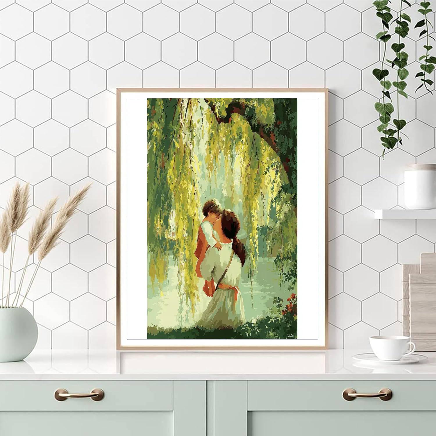 A Mother's Embrace Under The Willow Paint By Number