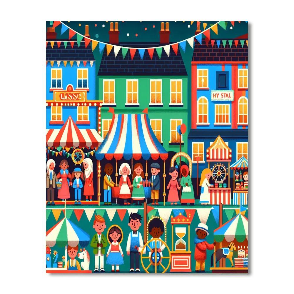 Festive Village Fair Number Painting