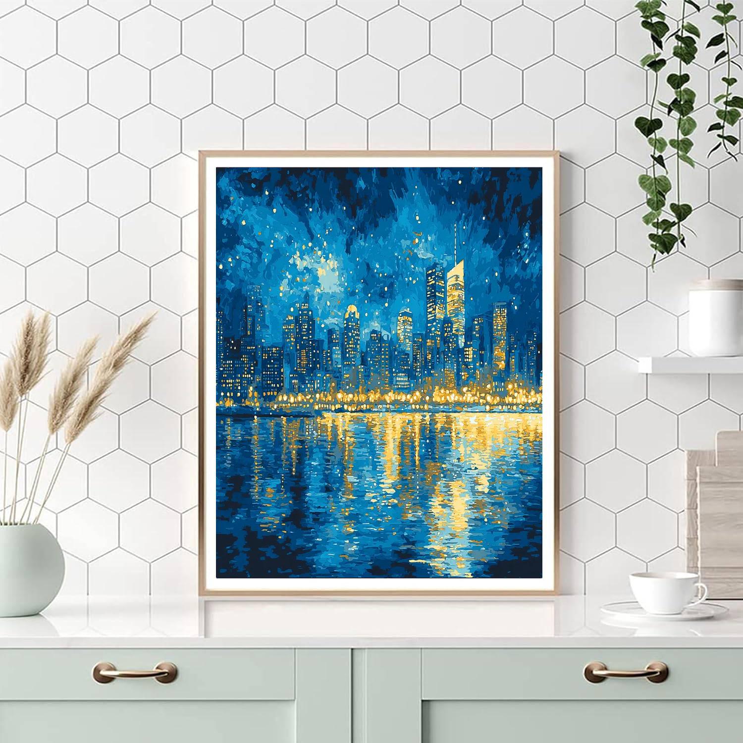 Hopper Inspired Glistening Night Lights  Number Painting