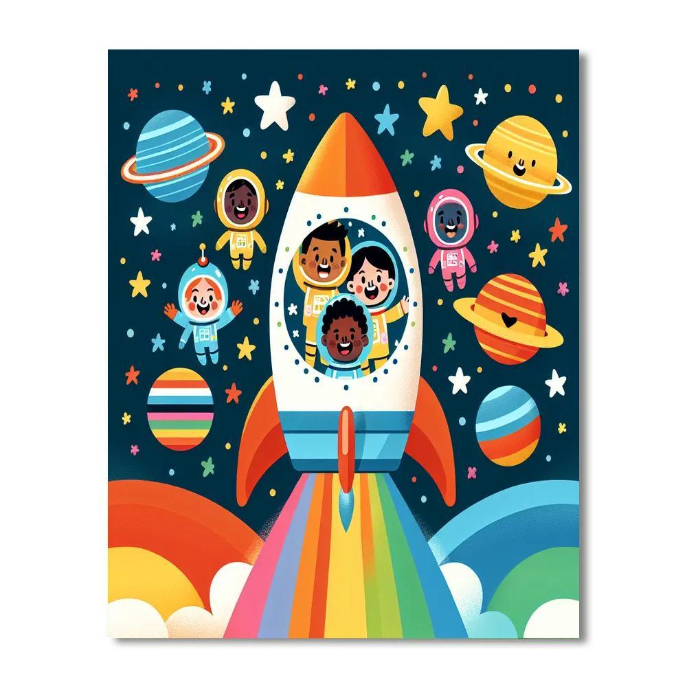 Rainbow Rocket Rescue Paint By Numbers Art