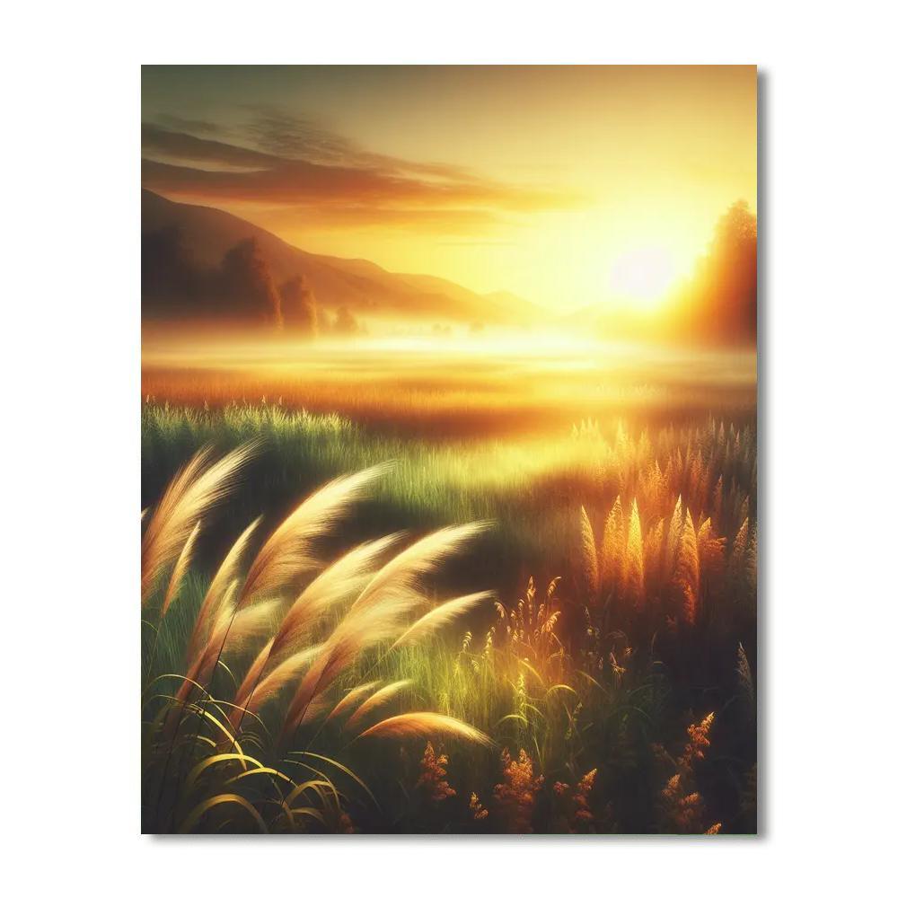 Gentle Sunrise Over Fields Numbered Painting Kits