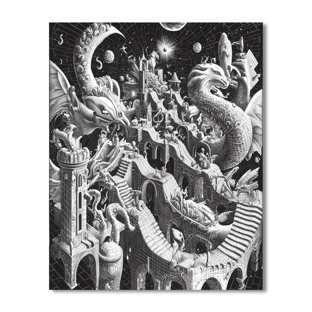M.C. Escher Inspired Mythical Creatures' Parade  Number Painting