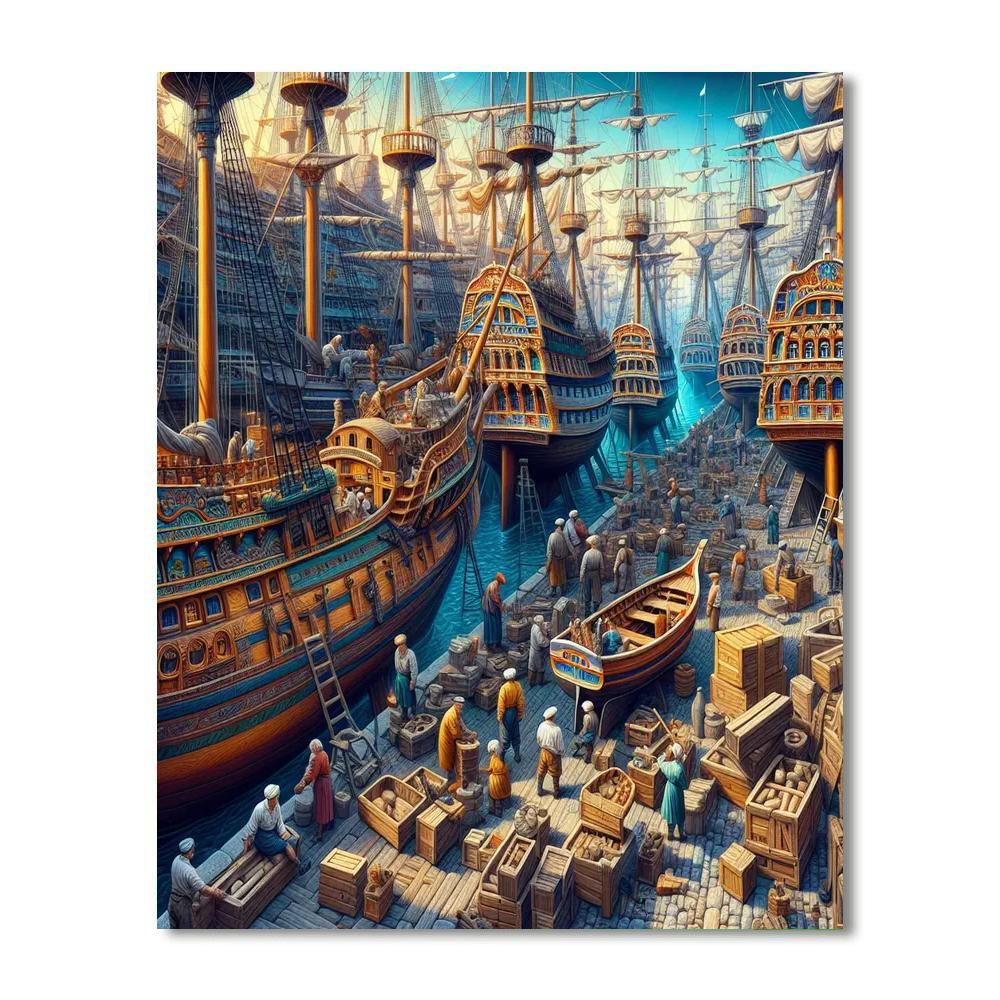 Historic Shipyard View Paint By Numbers Kits