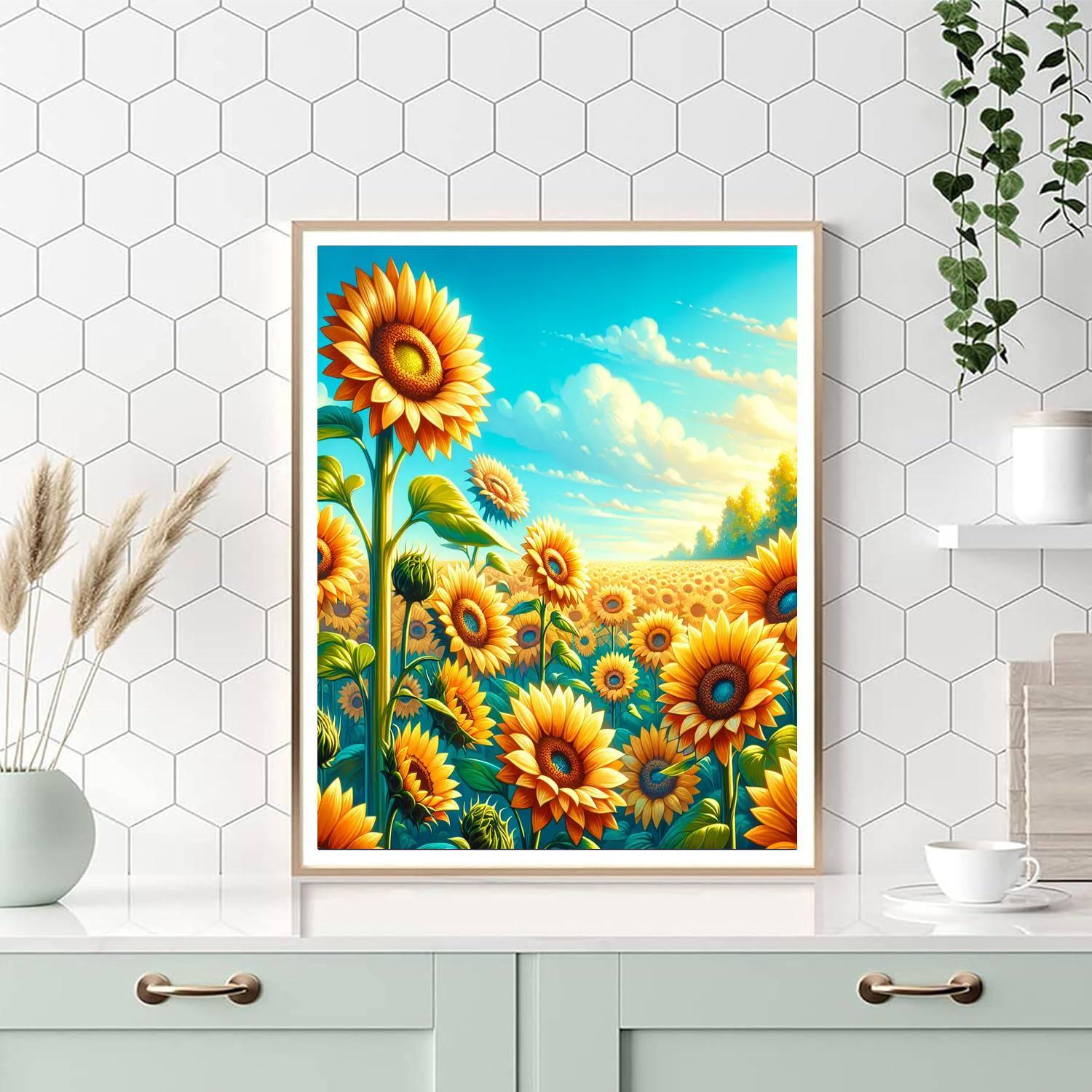 Radiant Field Of Sunflowers Number Painting