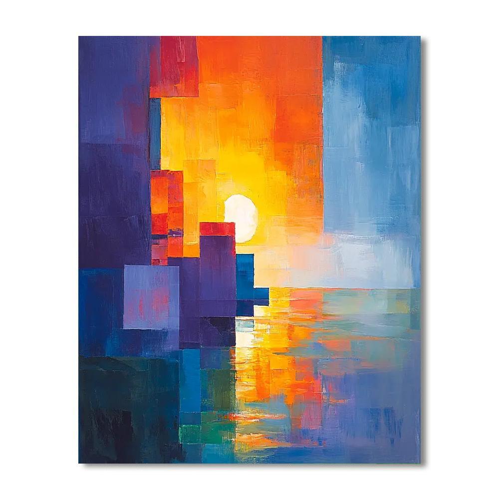 Paul Cézanne Inspired Geometric Sunset Reverie  Paint By Color