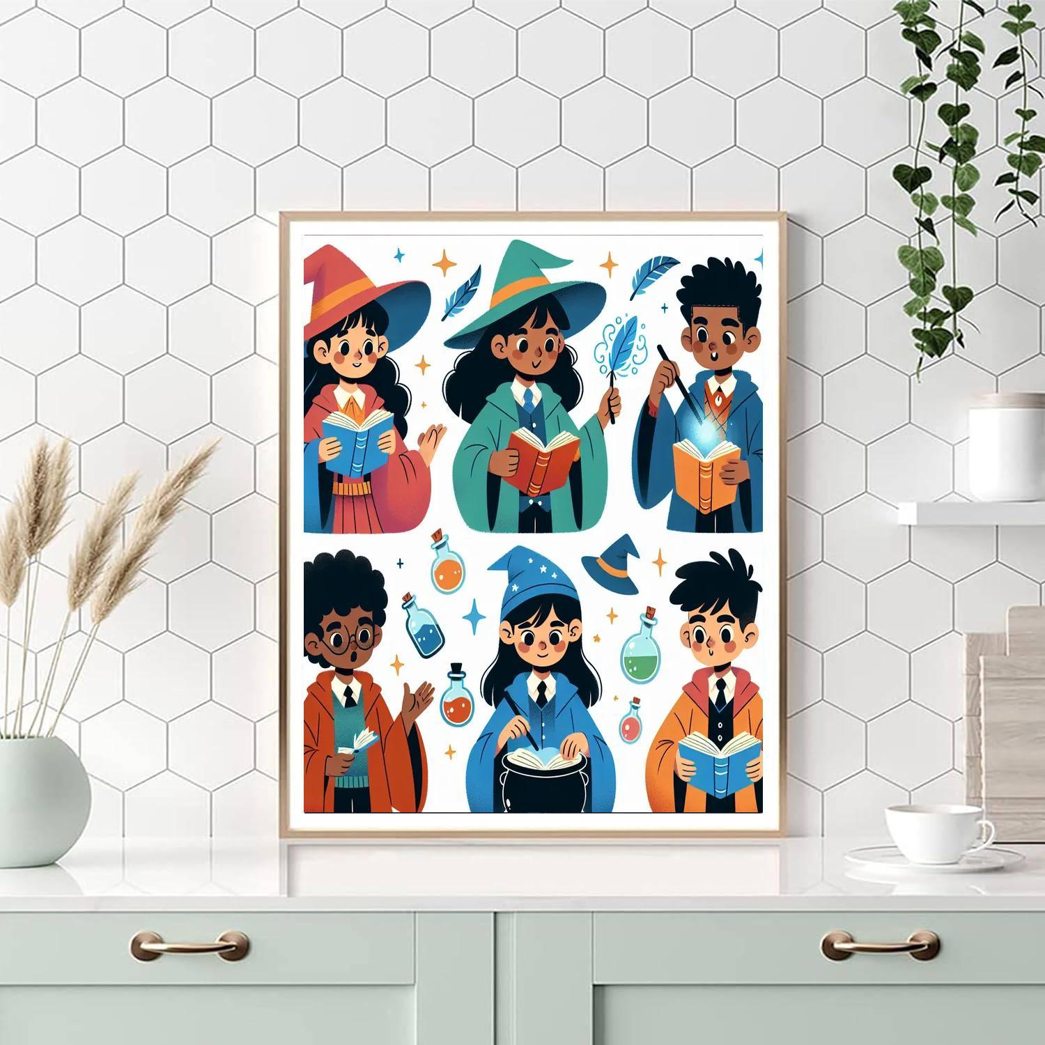 Friendly Wizard School Paint By Numbers Art