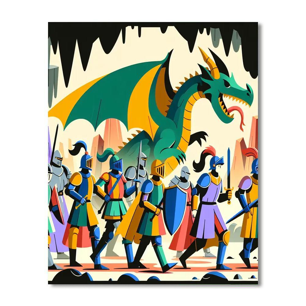 Knight's Quest To The Dragon's Lair Paint By Numbers Art
