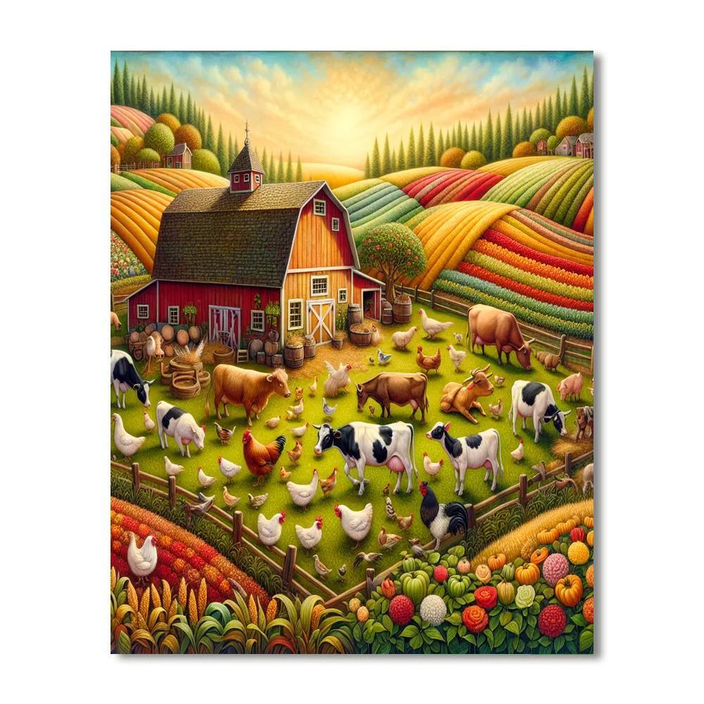Joyful Farm Scene Numbered Painting Kits